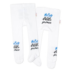 Baby Nellys Dětské punčocháče bavlněné, Little Prince - bílé s modrou korunkou, vel. 80/86