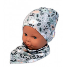 Baby Nellys Dvouvrstvá čepice + šátek Palouček, mátová, 104/110