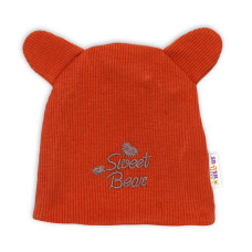 Baby Nellys Dvouvrstvá kojenecká čepička s oušky Teddy - cihlová, vel. 62
