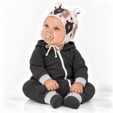 Baby Nellys Kojenecká čepička s oušky na zavazování - Medvědi, hnědá