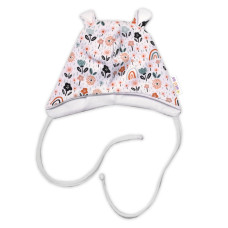 Baby Nellys Kojenecká čepička s oušky na zavazování - Palouček, bílá, vel. 68/74