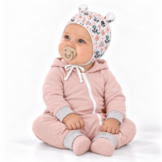 Baby Nellys Kojenecká čepička s oušky na zavazování - Palouček, bílá, vel. 68/74