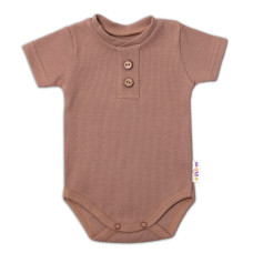 Baby Nellys Kojenecké žebrované body s knoflíčky kr. rukáv, Boy - hnědé, vel. 68