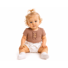 Baby Nellys Kojenecké žebrované body s knoflíčky kr. rukáv, Girl - hnědé