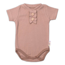 Baby Nellys Kojenecké žebrované body s knoflíčky kr. rukáv, Girl - hnědé, vel. 74
