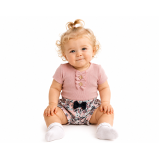 Baby Nellys Kojenecké žebrované body s knoflíčky kr. rukáv, Girl - pudrové, vel. 74