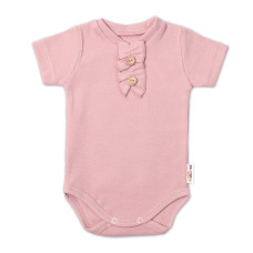 Baby Nellys Kojenecké žebrované body s knoflíčky kr. rukáv, Girl - pudrové, vel. 80