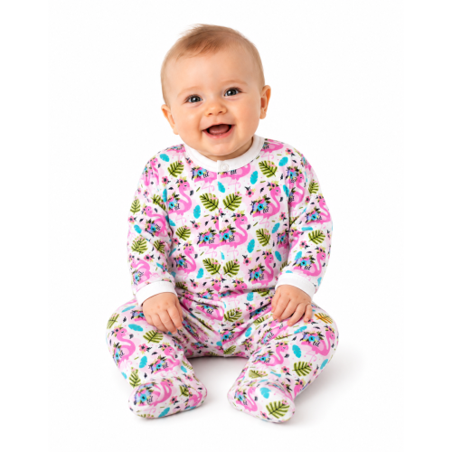 Baby Nellys Kojenecký overálek zapínání uprostřed, Plameňák - bílá/růžová, vel. 62 Baby Nellys Kojenecký overálek zapínání uprostřed, Plameňák - bílá/růžová, vel. 62