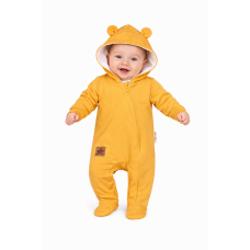 Baby Nellys Kojenecký teplákový overal s kapucí Teddy - hořčicový, vel. 86