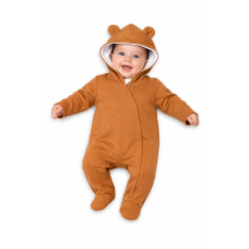 Baby Nellys Kojenecký teplákový overal s kapucí Teddy - karamelový, vel. 86