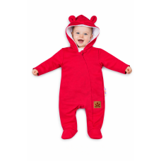 Baby Nellys Kojenecký teplákový overal s kapucí Teddy - malinový, vel. 80