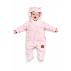 Baby Nellys Kojenecký teplákový overal s kapucí Teddy - sv. růžový, vel. 86