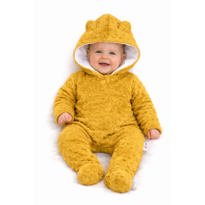 Baby Nellys Kombinézka/overálek MINKY s kapucí a oušky - hořčice, vel. 80