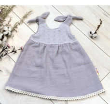 Baby Nellys Letní lehoučké mušelínové šaty Summer - šedé, vel. 92/98