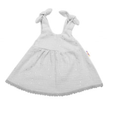 Baby Nellys Letní lehoučké mušelínové šaty Summer Stars - šedé, vel. 80/86