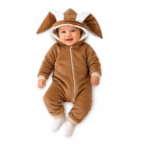 Baby Nellys Manšestrová kombinézka/overálek s kožíškem Cute Bunny - hnědá, vel. 68/74 Baby Nellys Manšestrová kombinézka/overálek s kožíškem Cute Bunny - hnědá, vel. 68/74