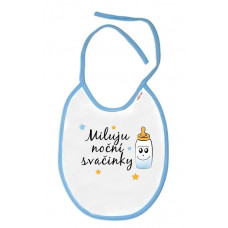 Baby Nellys Nepromokavý bryndáček  Miluju noční svačinky, 24 x 27 cm - bílý s modrým lemem