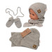 Baby Nellys Pletená čepice s šálou a rukavičky 3v1, STAR - béžová, vel. 56/62