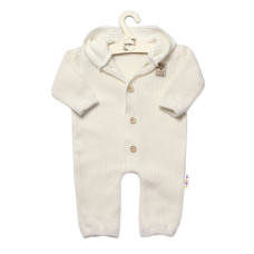 Baby Nellys Pletený overálek s kapucí a knoflíčky Hand Made, ecru, vel. 80/86
