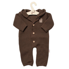 Baby Nellys Pletený overálek s kapucí a knoflíčky Hand Made, hnědý, vel. 68/74