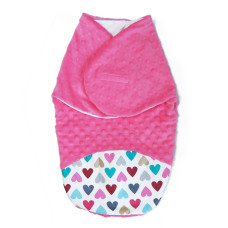 Baby Nellys Zavinovačka, spacáček s minky, 0-6m - Srdíčka, minky růžová