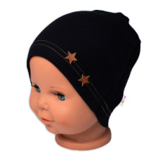 Baby Nellys Žebrovaná čepice Hvězdičky - černá