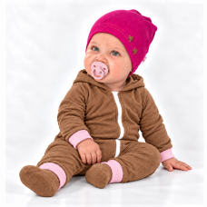 Baby Nellys Žebrovaná čepice Hvězdičky - malinová, vel. 80/86