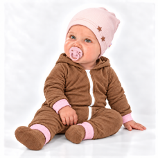 Baby Nellys Žebrovaná čepice Hvězdičky - pudrová, vel. 92/98