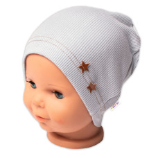 Baby Nellys Žebrovaná čepice Hvězdičky - šedá, vel. 92/98