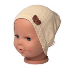 Baby Nellys Žebrovaná čepice Medvídek - béžová, vel. 80/86