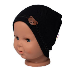 Baby Nellys Žebrovaná čepice Medvídek - černá, vel. 80/86