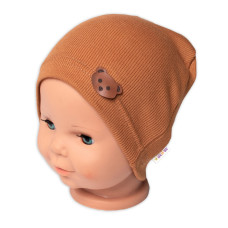 Baby Nellys Žebrovaná čepice Medvídek - hnědá, vel. 92/98