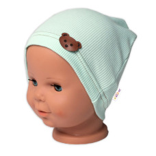 Baby Nellys Žebrovaná čepice Medvídek - mátová, vel. 92/98