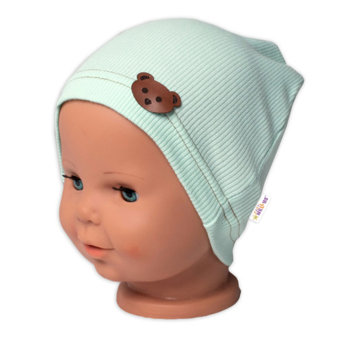 Baby Nellys Žebrovaná čepice Medvídek - mátová, vel. 92/98 Baby Nellys Žebrovaná čepice Medvídek - mátová, vel. 92/98