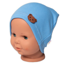 Baby Nellys Žebrovaná čepice Medvídek - modrá, vel. 92/98