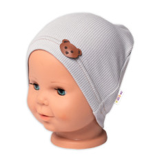 Baby Nellys Žebrovaná čepice Medvídek - šedá, vel. 92/98