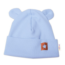 Baby Nellys Žebrovaná dvouvrstvá čepice s oušky TEDDY - sv. modrá, vel. 68/74