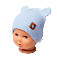 Baby Nellys Žebrovaná dvouvrstvá čepice s oušky TEDDY - sv. modrá, vel. 80/86