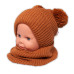 BABY NELLYS Zimní pletená čepice + nákrčník - hnědá s bambulkami