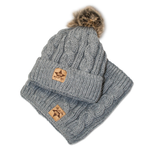 BABY NELLYS Zimní pletená čepice s bambulí + komínek, šedá, vel. 104/116 BABY NELLYS Zimní pletená čepice s bambulí + komínek, šedá, vel. 104/116