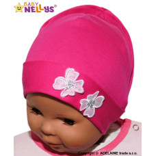 Bavlněná čepička Kytičky Baby Nellys ® - sytě růžová