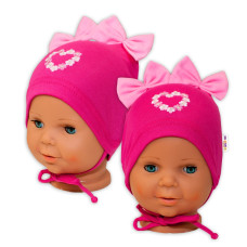 Bavlněná čepička na zavazování Baby Nellys s mašličkami - tm. růžová