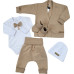 Bavlněná sada, body, kalhoty, motýlek a čepice Elegant Boy 5D, Kazum, mocca/bílá, vel. 74