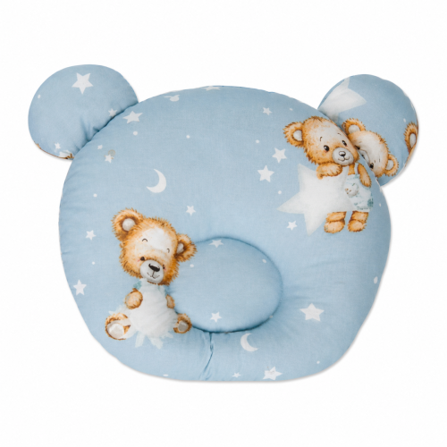 Bavlněný tvarovaný polštářek Sleepy Teddy, modrý Bavlněný tvarovaný polštářek Sleepy Teddy, modrý