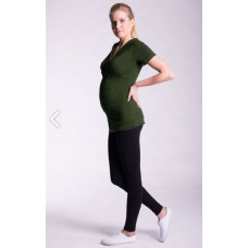 Be MaaMaa Těhotenské a kojící triko s kapucí, kr. rukáv - khaki