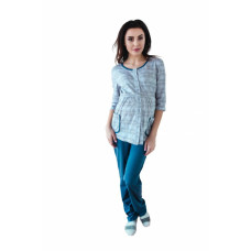 Be MaaMaa Těhotenské,kojící pyžamo, 3/4 rukáv - šedá/jeans, vel. XXXL