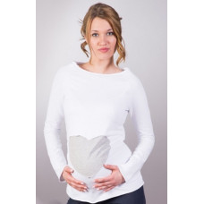 Be MaaMaa Těhotenské triko/halenka SRDCE dl. rukáv - bílé, XL/XXXL