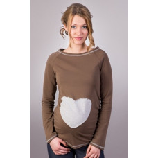 Be MaaMaa Těhotenské triko/halenka SRDCE dl. rukáv - capuccino, XL/XXXL
