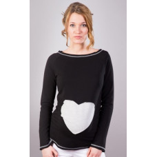 Be MaaMaa Těhotenské triko/halenka SRDCE dl. rukáv - černé, XL/XXXL