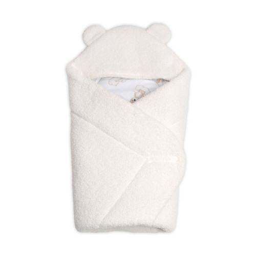Beránková zavinovačka s kapucí bavlna/beránek, Teddy Boucle - Medvídek smetana Beránková zavinovačka s kapucí bavlna/beránek, Teddy Boucle - Medvídek smetana
